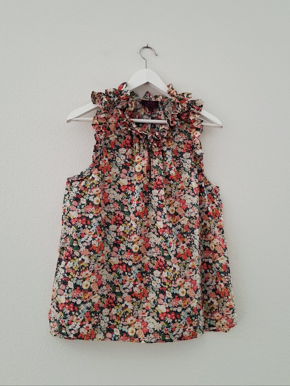J. Crew Liberty Art Fabric Thorpe Floral Ruffle Sleeveless Blouse - Picture 3 of 13